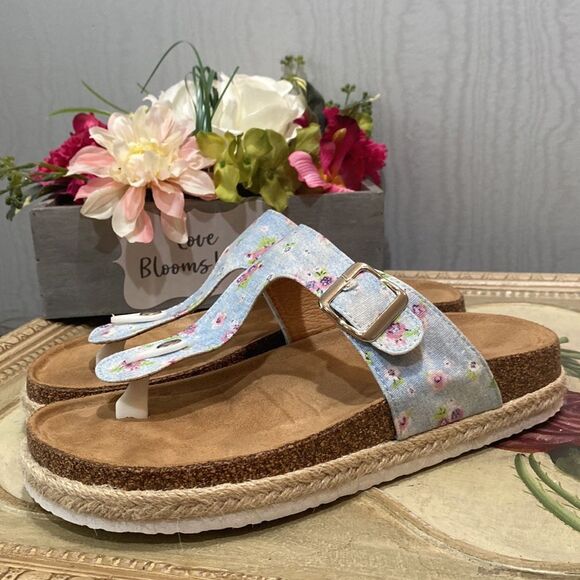 Olivia Miller T-Strap Floral Slide Sandals Sz 8 - Picture 3 of 16